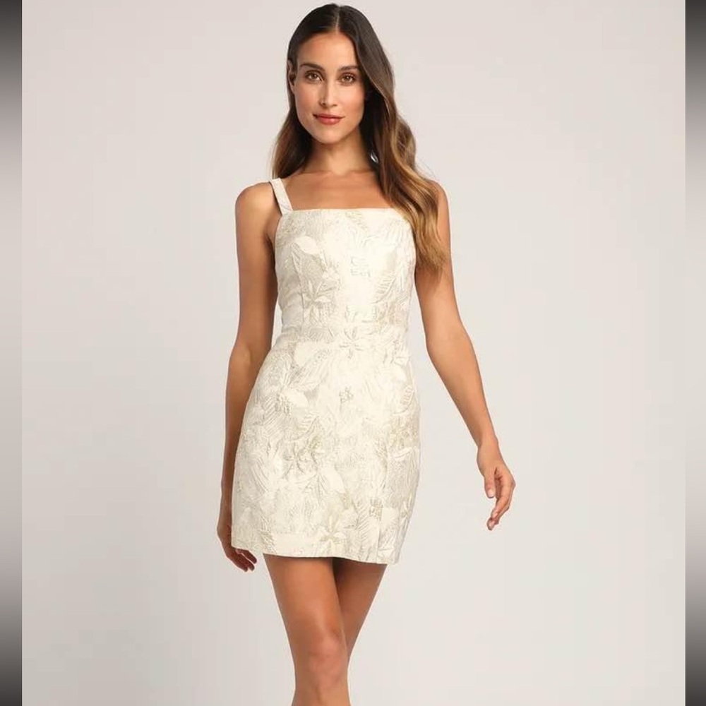 Lulus Shine for Us Cream Gold Mini Dress